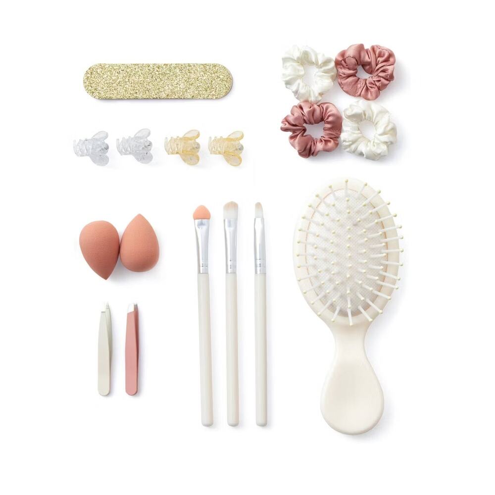 New Advent 7pc Bath and Body Gift Set Mini Mania Sponges brush Tweezers Clips